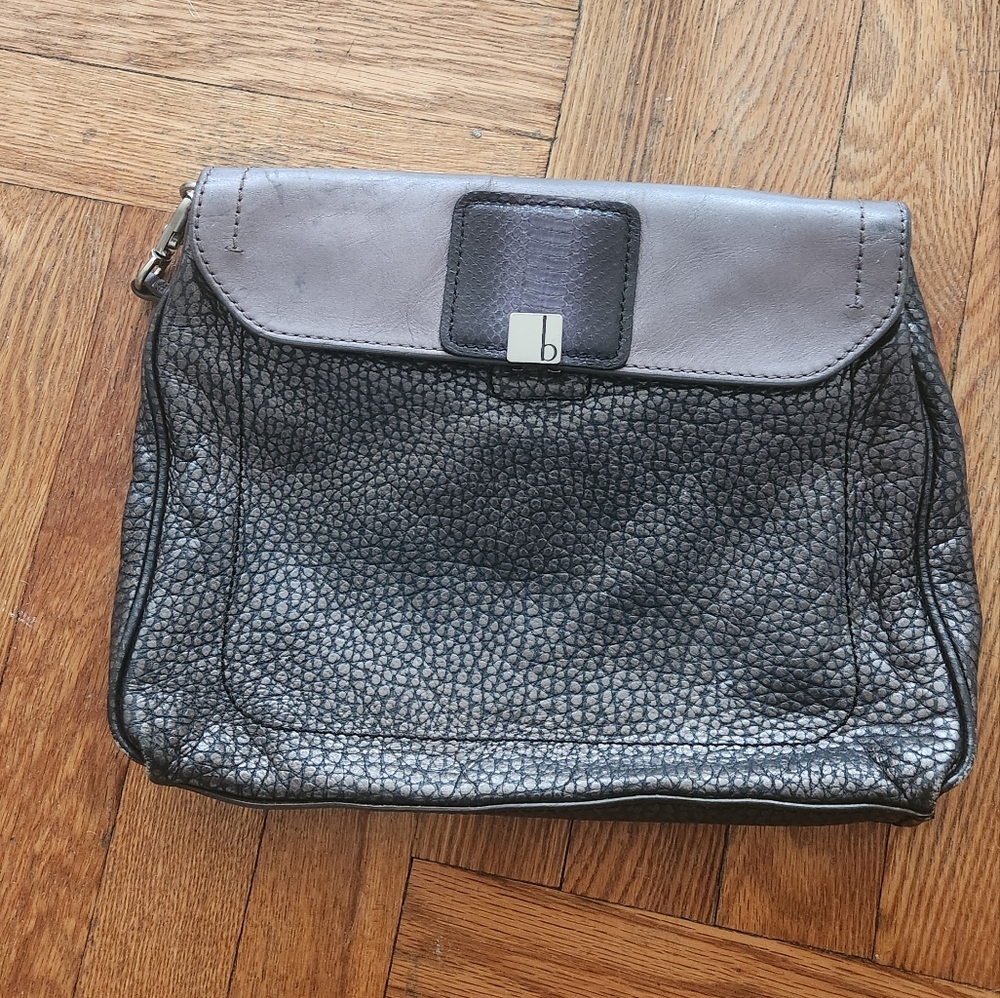 Botkier Metallic Leather Clutch Pewter Grey Wristlet Bag
